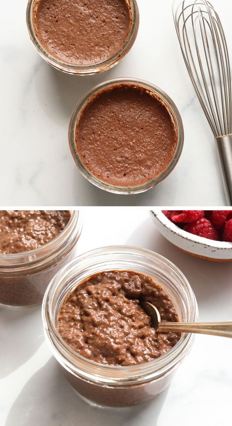 Chocolate Chia Seed Pudding is a healthy dessert to satisfy your next chocolate craving. It's naturally gluten-free and vegan, and can be stirred together in minutes! Cacao Chia Seed Pudding, Chocolate Peanut Butter Chia Seed Pudding, Chia Seed Pudding Chocolate, Chia Seed Chocolate Pudding, Chia Seed Snacks, Chia Pudding Chocolate, Cacao Chia Pudding, Healthy Cocoa, Chocolate Chia Pudding Recipes