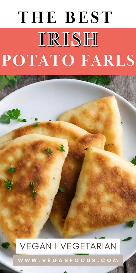 Try the rich tradition of Irish cuisine with our Vegan Irish Potato Farls. These easy-to-make flatbreads capture the essence of traditional Irish fare, offering a simple and delicious addition to any meal spread. Made with just a handful of ingredients. Whether enjoyed warm with a spread of vegan butter or served alongside your favorite breakfast, lunch or dinner dishes, these Vegan Irish Potato Farls are sure to become a cherished favorite. Irish Potato Farls, Potato Farls, Irish Potato Bread, Bread Alternative, Irish Potato, Irish Cuisine, Irish Potatoes, Irish Breakfast, Bread Alternatives