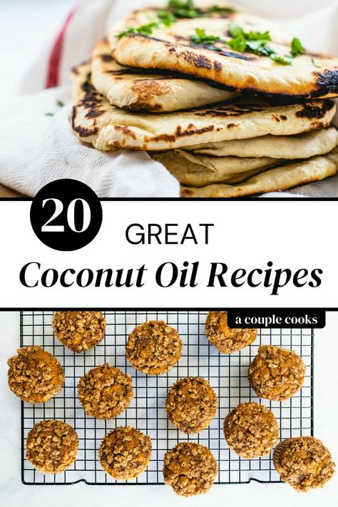 What to make with coconut oil? Here's a collection of the best coconut oil recipes for every meal of the day, both sweet and savory. #coconutoil #coconutoilrecipes Salmon Meals, Coconut Oil Cookies, Baking With Coconut Oil, Best Coconut Oil, A Couple Cooks, Coconut Benefits, Cooking With Coconut Oil, Coconut Oil Recipes, Couple Cooking