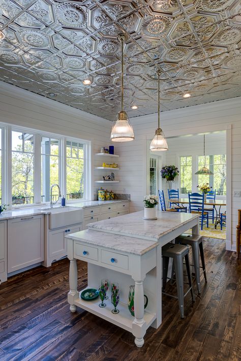 Tin Ceiling Kitchen, Custom Kitchen Remodel, Tin Ceilings, Tin Ceiling Tiles, Kitchen Ceiling, Luxury Dining Room, Tin Ceiling, Ceiling Tiles, Luxury Kitchens