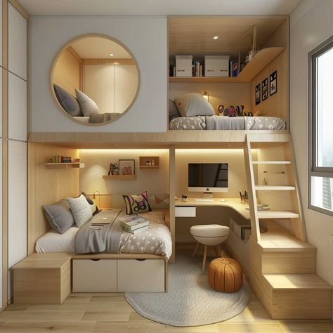 3+ Clever Design Hacks for Small Children's Rooms • 333+ Inspiring Lifestyle Ideas Small Bedroom With Bunk Bed, Tiny Childrens Bedroom, 3 Beds In One Room Ideas Small Spaces, Kids Room Space Saving Ideas, Bunk Beds Small Room Space Saving, 2 Bunk Beds In One Room, Tiny Bedroom Design Space Saving, Small Bedroom 2 Beds Ideas, Bunk Bed For Small Room