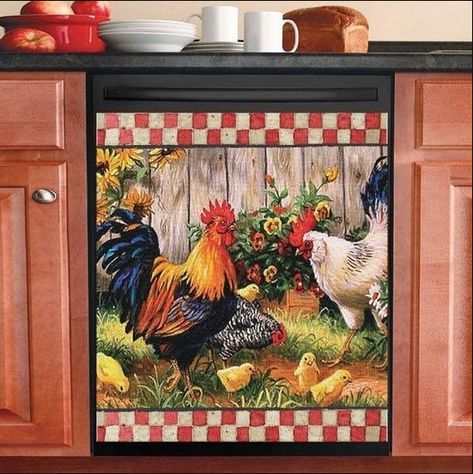 Chicken Stencil, Wallpaper Border Kitchen, Vinyl Door Decal, Chicken Kitchen Decor, Rooster Kitchen Decor, Dishwasher Cover, Kitchen Farmhouse Decor, Rooster Kitchen, Dishwasher Magnet