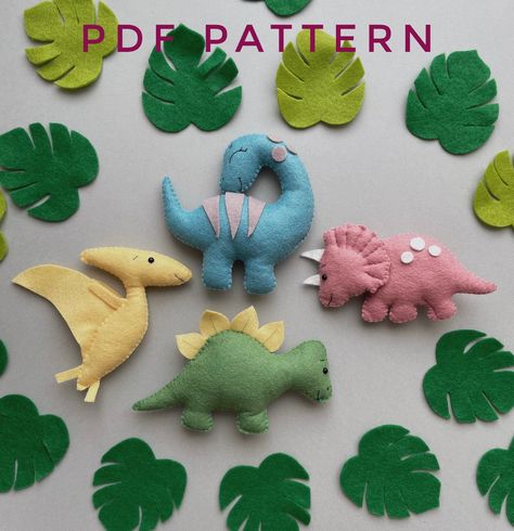 Felt Patterns Free, Funny Dinosaurs, Dinosaur Patterns, Sewing Felt, Dinosaur Ornament, Dinosaur Head, Diy Baby Mobile, Felt Animal Patterns, Plushie Patterns