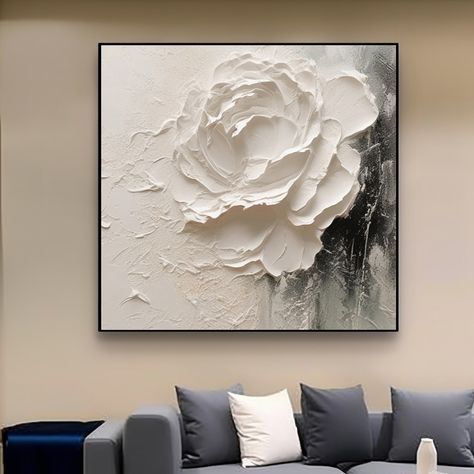 Minimalist Art Flower, Flower Acrylic Painting, Art Palette, Flower Acrylic, Diy Abstract Canvas Art, Flower Texture, Painting Flower, Textured Canvas Art, Plaster Art