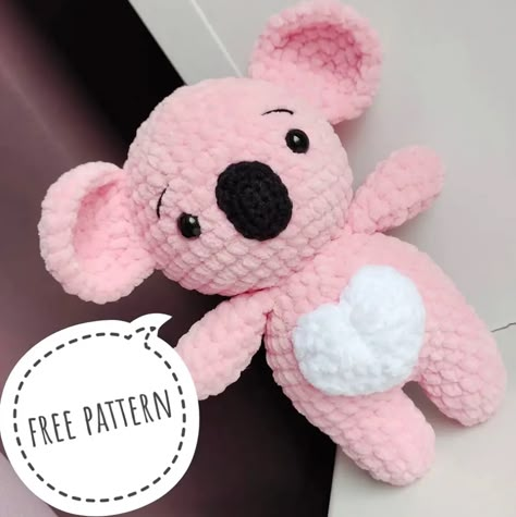 Amigurumi Crochet Koala Patrón Libre-2 Koala Lovey Crochet Pattern Free, Pink Crochet Plushies, Koala Crochet Pattern Free, No Sew Crochet Patterns, Crochet Elephant Pattern Free, Marshmallow Crochet, Crochet Patterns Free Amigurumi, Crochet Koala, Crocheting Amigurumi