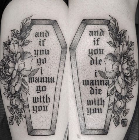 Matching Coffin Tattoos, Tattoos For Gamers, Coffin Tattoo Design, Coffin Tattoo, Tattoo Letters, Go Tattoo, Goth Tattoo, On Tattoo, Creepy Tattoos