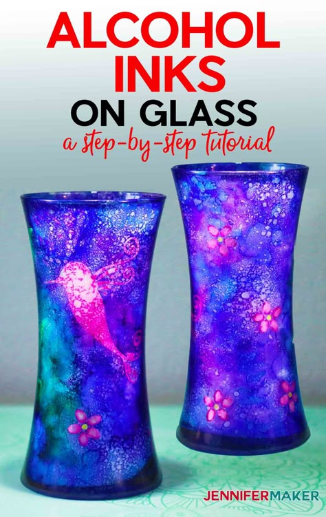 Alcohol Ink Vase, Alcohol Ink On Glass Diy, How To Paint Glass Bottles, Alcohol Glasses, Diy Alcohol Ink, Diy Alcohol, Alcohol Ink Jewelry, Alcohol Painting, Alcohol Ink Glass