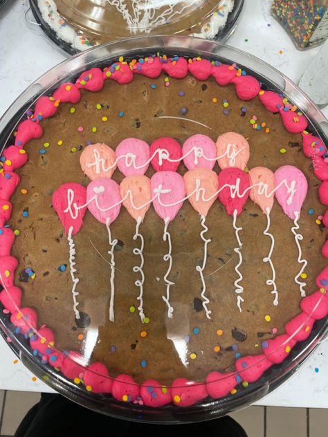 large chocolate chip cookie decorated with buttercream icing Homemade Cookie Cake Icing, Birthday Cookie Cakes Decorated, Cookie Cakes Decorated Birthday, Cookie Cake Inspo Birthday, Snacks For A Birthday Party, Frosted Animal Cookie Cake, Gamer Cookie Cake, Sweet 16 Cookie Cake Ideas, Congratulations Cookie Cake