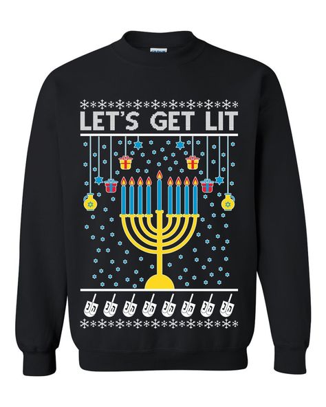 Ugly Hanukkah Sweater Diy, Jesus Ugly Christmas Sweater, Ugliest Christmas Sweater I Can't Even Shirts, Ugly Hanukkah Sweater, Lets Get Lit, Ugly Xmas Sweater, Hanukkah Menorah, Christmas Sweater Men, Comfortable Sweater