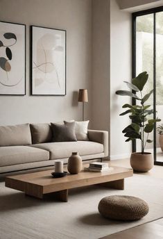 Neutral Living Room With Black Accents, Beige Sofa Living Room, Neutral Living Room Ideas, Minimalism Living Room, Japandi Living Room, Minimal Living Room, Japandi Living, Japandi Interior, Living Room Sofa Design