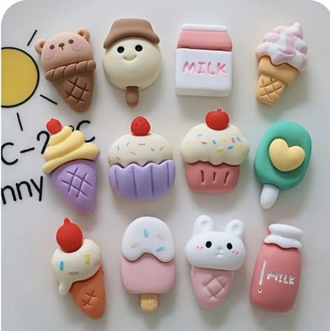 Cute Polymer Clay Charms, Popsicle Design, Diy Ice Cream Cake, Clay Art For Kids, Cake Cartoon, Mini Torte, Ice Cream Popsicle, Clay Crafts For Kids, Clay Keychain