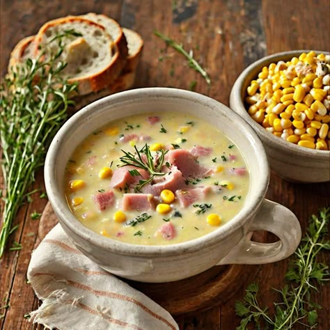 How To Make Ham Hock and Corn Chowder Recipe Print A hearty and creamy chowder loaded with savory ham hock and sweet corn. Ham Hock Recipes Soup, Ham Hawk Recipes, Recipes With Ham Hock, Ham Stock Recipes, Ham Hocks Recipes, Ham Hock Soup Recipes, Smoked Ham Hock Recipes, Soup With Ham Hock, Ham Chowder Recipe