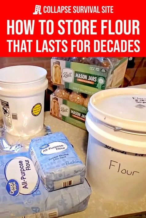 Learn the best methods for long-term storage of flour to ensure it lasts for decades without losing its quality or nutritional value. How To Store Flour, Storing Food Long Term, Best Survival Food, Flour Storage, Survival Food Storage, Survival Skills Emergency Preparedness, Emergency Preparedness Food, Emergency Food Storage, Long Term Food Storage