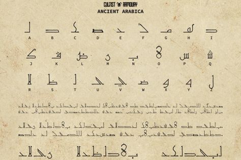 Ancient Arabica is a fictional typeface based on Arabic glyphs. It was created to be used in handouts, props, logos and more designs requiring an ancient Arabian look. It may also be used for early style printed texts, emphasis and subtitles, headlines and other display uses. Try before you buy Ancient Arabica font for iOS, […] Get your free download of the Ancient Arabica Font now at FreeFontDL - <a rel... Alfabeto Viking, Fictional Languages, Ancient Alphabets, Ancient Scripts, Alphabet Symbols, Alphabet Code, Writing Code, Writing Systems, Different Languages