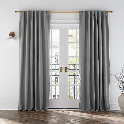 Linen Curtains: White Linen Drapes & Curtain Panels | Crate & Barrel How To Hang Curtains, New Home Decorating Ideas, Panel Drapes, Luxurious Curtains, Hang Curtains, Grey Drapes, Relaxing Home, Linen Blackout Curtains, Linen Curtain Panels