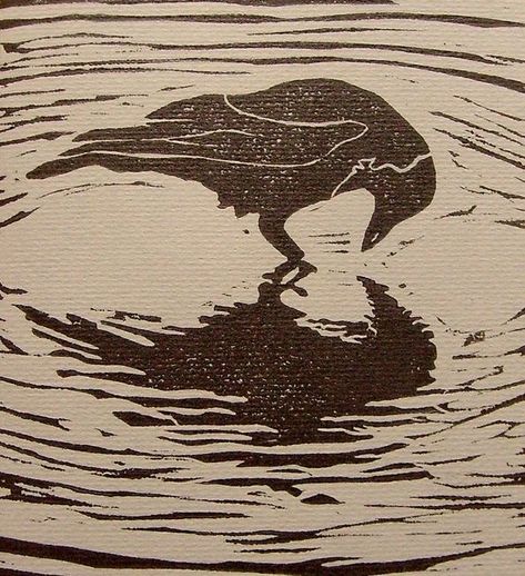 Crow Block Print, Crow Lino Print, Linoleum Art Ideas, Lino Block Printing Ideas, Bird Lino Print, Linoleum Block Printing Ideas, Linocut Crow, Block Print Tattoo, Xilografia Ideas