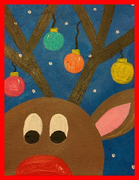 Granny Goes to School: Guided Art: Reindeer on Canvas Christmas Art Projects, Winter Art Projects, Guided Art, Christmas Paintings On Canvas, Christmas Kindergarten, Christmas Arts And Crafts, Christmas School, Preschool Christmas, Kindergarten Art