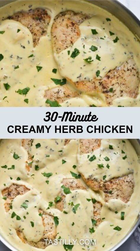 Upgrade your chicken dinner with this Creamy Herb Chicken recipe. Chicken Leftover Recipes, Good Healthy Meals, Creamy Herb Chicken, Low Fat Chicken Recipes, Herb Chicken Recipes, Celery Recipes, Chicken Dinner Recipe, Gluten Free Dinners, Herb Chicken