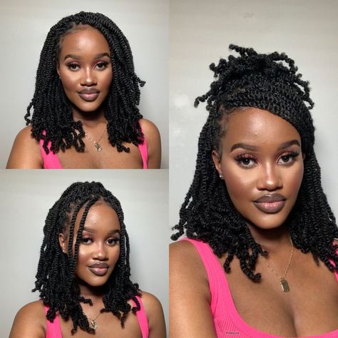 African Short Braids Hairstyles, Spring Twist Braids Short Styles, Style Short Braids Black Women, Twist Braids Short Hairstyles, Afro Springy Twist, Short Spring Twists Hairstyle, Spring Twist Styling Ideas, Style For Twist Braids, Styles For Spring Twist