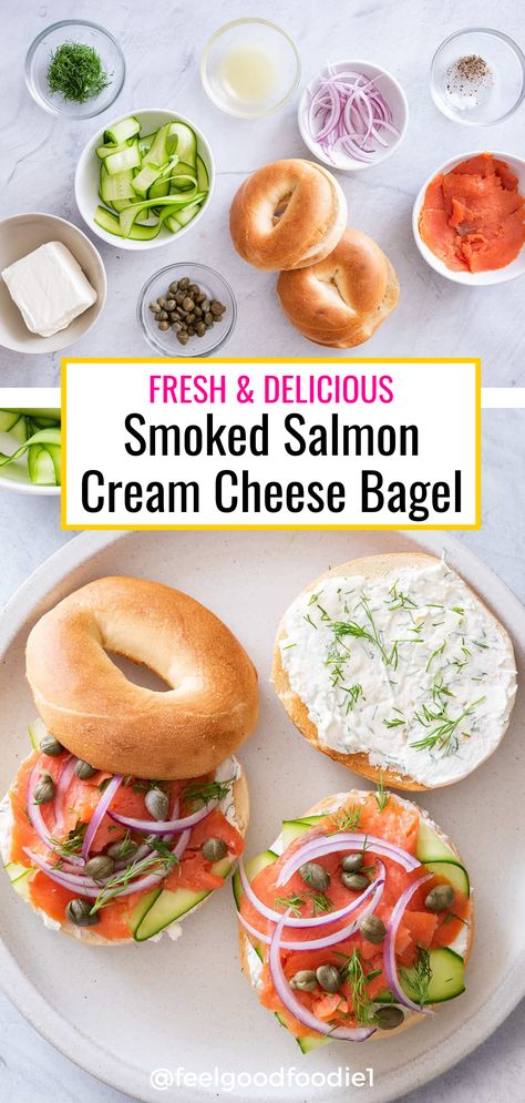 Bagel And Lox Sandwich, Bagel With Cream Cheese Breakfast, Smoked Salmon Mini Bagel, Brunch Bagel Ideas, Bagels Smoked Salmon, Bagel Smoked Salmon Cream Cheeses, Salmon On Bagel Cream Cheeses, Bagel And Salmon Cream Cheeses, Bagels With Salmon And Cream Cheese