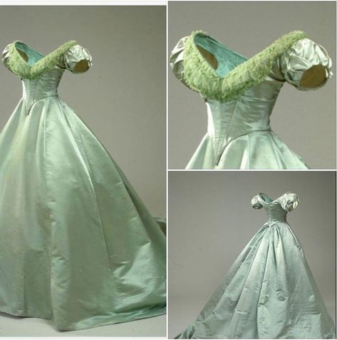 1800 Green Dress, 1780s Ball Gown, Green Victorian Ball Gown, 1840s Ball Gown, 1800s Dresses, Victorian Ball Gowns, 1860s Dresses, Green Ball Gown, Victorian Ball