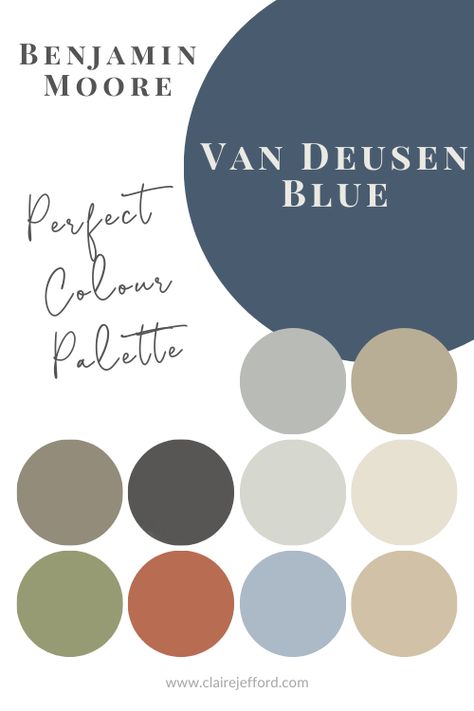 Benjamin Moore Van Deusen Blue Colour Review by Claire Jefford Railings Farrow And Ball Exterior, Farrow And Ball Railings Colour Palette, Railings 31 Farrow And Ball, Farrow Ball Railings Kitchen, Farrow And Ball Railings Colour Schemes, Downpipe Farrow And Ball Colour Scheme, Railings Paint Farrow And Ball, Railing Farrow And Ball, Farrow And Ball Whole House Palette