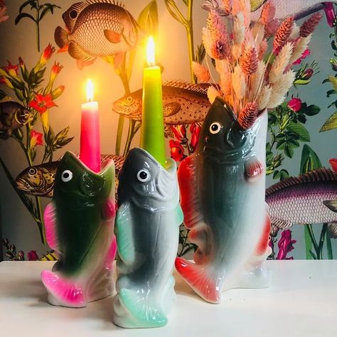 fish trend Cool House Decor Aesthetic, Fish Candle Holder, Fish Home Decor, Weird Core Decor, Kitsch Home Decor, Quirky House Decor, Surrealism Decor, Useful Clay Ideas, Crazy Home Decor