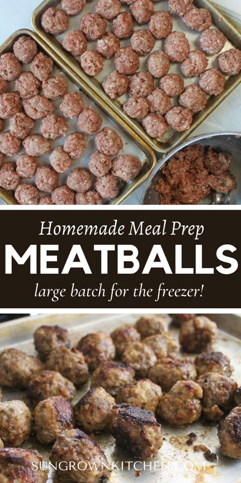 Freezer Meatballs Pioneer Woman, Big Batch Food Recipes, Large Batch Cooking Recipes, Meatball Freezer Meal Make Ahead, Bulk Meatball Recipe, Meatball Recipes To Freeze, Meatball Recipes Freezer, Bulk Meat Meal Prep, Freezer Meatballs And Sauce