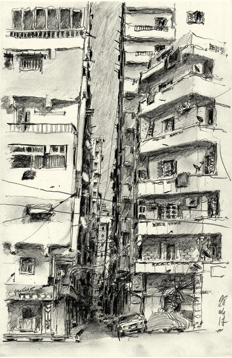 Urban Sketching Perspective, Urban Landscape Sketch, Alley Drawing, Urban Drawings, New York Drawing, City Sketches, Perspective Drawings, Aesthetic Architecture, Building Drawing