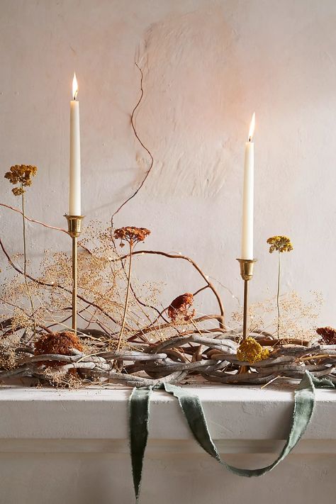 Twisted Vine Ring Garland | AnthroLiving Winter Tablescapes, Vine Ring, Wood Candle, Table Scapes, Wreaths & Garlands, Wood Candles, Hand Poured Candle, Fall Table, Thanksgiving Table