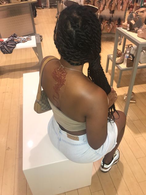 Dragon Thigh Tattoo, Black People Tattoos, Dark Skin Tattoo, Mouth Tattoo, Red Dragon Tattoo, Cute Henna Tattoos, Cute Henna, Dragon Tattoo For Women, Tasteful Tattoos