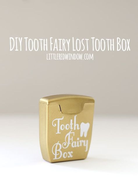 DIY Tooth Fairy Lost Tooth Box made from an old dental floss container + a FREE printable Tooth Fairy Letter! | littleredwindow.com Letter From The Tooth Fairy, Silouette Cameo, Fairy Pillows, Paint Vinyl, Tooth Fairy Bag, Tooth Fairy Letter, Fairy Ideas, Christmas Bazaar, Diy Tooth Fairy