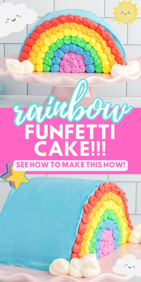 How to Make a Funfetti Rainbow Cake – Perfect for Every Celebration! Rainbow Funfetti Cake, Diy Rainbow Birthday Cake, Rainbow Cake Diy, How To Make A Confetti Cake, Rainbow Cake Designs, Rainbow Birthday Cake Recipe, Rainbow Cakes, Best Homemade Funfetti Cake, 6 Inch Funfetti Cake Recipe