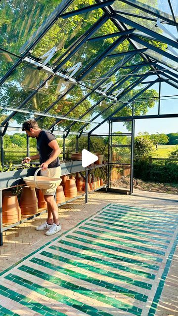 My Tiny Estate™ [ Saving The Manor ] on Instagram: "The Greenhouse  SHORT. Ok so we aren’t completely finished yet but we couldn’t keep you waiting to see the finished floor!  LONG. It’s a beaut! Yes it was tough laying it in the heat of the greenhouse but you smile every time we walk in there.  We thought we would show it you at this stage as the table needs to go in and the hanging lights and all the other decorative bits! Once that is all in you won’t appreciate the work that went into putting this floor down 😂.  This was a key part to elevating a pretty normal greenhouse into something quite special 🥰  #greenhouse #greenhouselife #greenhouses #greenhouselove #greenhouseproject #gardeninspiration #gardendesign #gardendecor #gardenfeature #englishgarden #britishgarden #diy #tiling #mos Greenhouse Flooring, Diy Tiling, Garden Inspo, British Garden, The Greenhouse, Garden Features, Greenhouses, English Garden, Glass House