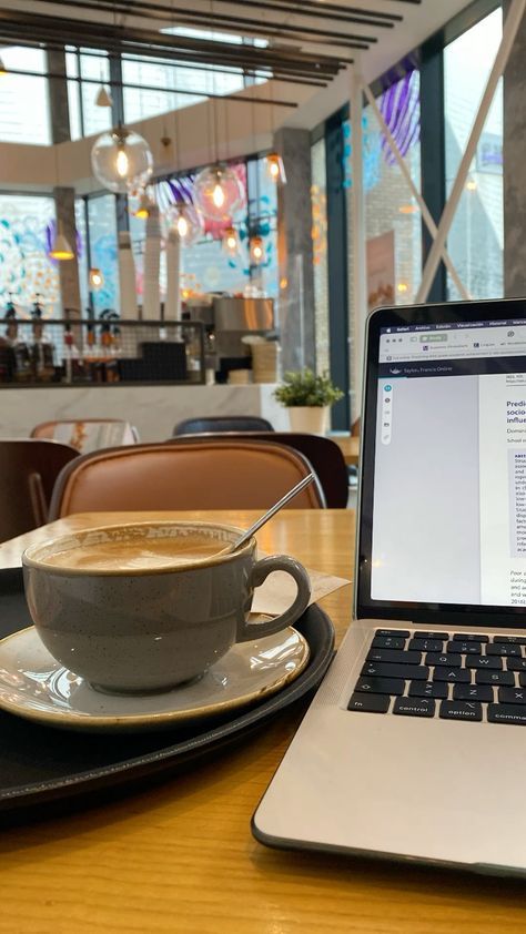 Coffee Studying Aesthetic, Coffee And Writing, Study And Coffee Aesthetic, Writing In Coffee Shop, Coffee Shop Laptop Aesthetic, Studying In A Coffee Shop, Coffee And Work Aesthetic, Working From Coffee Shop, Working In A Coffee Shop Aesthetic