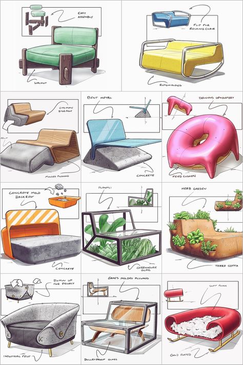 Isometric Furniture Illustration, Furniture Sketches Interiors, Arhitectura Drawing House, Furniture Sketches Drawings, Chair Design Drawing, Product Design Sketch Concept, Furniture Drawing Sketch Interior Design, Furniture Sketching, Furniture Design Sketches Drawings