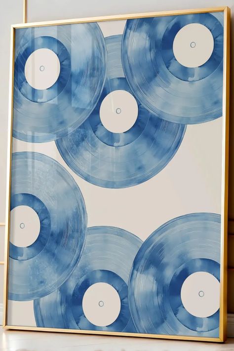 Blue Vinyl Record Wall Art, Trendy Retro Music Poster, Music Lover Gift, Maximalist Wall Art, Trendy Poster, Apartment Decor, Blue Retro Art  Hit all the right notes with this blue vinyl record wall art! Whether you're decking out a music room or adding a retro vibe to your apartment, this trendy poster is a perfect match for any music lover. Ideal for maximalist wall art lovers and those with a flair for aesthetic room decor, it's the music poster that will keep your style spinning! Retro Blue Aesthetic, Blue Apartment Decor, Blue And White Poster, Blue Wall Prints, Blues Music Art, Blue Vinyl Record, Retro Music Poster, Vinyl Record Wall Art, Record Wall Art