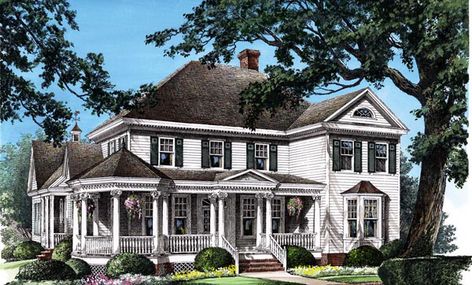 Plan ID: chp-47682 - COOLhouseplans.com House Plans Colonial, Colonial Style House Plans, Victorian House Plans, Victorian Style House, Colonial Farmhouse, Southern House, Shingle Exterior, Victorian Farmhouse, Country Style House Plans