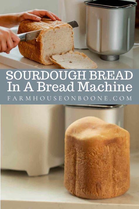 Soft, buttery sourdough bread made in a bread machine is the next best thing since, well, sliced bread. Super easy to make, you just dump the ingredients in and allow the bread machine to do all the work. #farmhouseonboone #sourdoughbread #sourdoughbreadinabreadmachine Sour Dough Bread Machine Recipe, Bread Machine Sourdough Bread, Bread Machine Sourdough, Bread In A Bread Machine, Sourdough Bread Machine, Bread Machine Recipes Healthy, Soft Sourdough Bread, Bread Machine Recipes Sweet, Easy Bread Machine Recipes