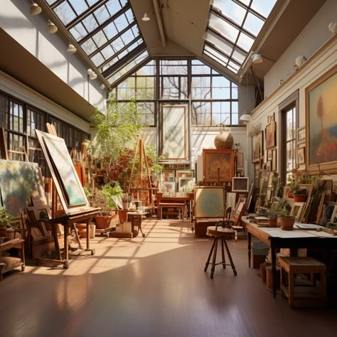 Fancy Art Studio, Art Room Luxury, Painting Studio Apartment, Art Room With Big Windows, Art Studio New York, Art Studio In Small Apartment, Paris Art Studio, Art And Design Studio, Dream Art Studio Aesthetic