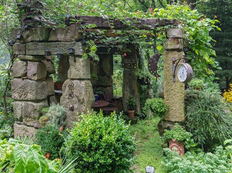 Stone Ruin & Herb Garden — Miriam's River House Designs, LLC Garden Ruins, House Landscaping Ideas, Cold Frame Greenhouse, Fantasy Woodland, Labyrinth Garden, Westbury Gardens, Herb Spiral, Irish Garden, Peace Garden