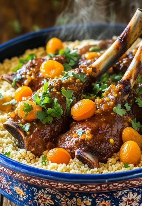 Indulge in my Heavenly Moroccan Lamb Delight! This succulent lamb, lovingly prepared with rich spices and a vibrant sauce, is perfectly paired with fluffy couscous. Topped with sweet apricots and fresh herbs, this dish brings the warm flavors of Morocco to your table. Perfect for impressing guests or a cozy family dinner! Lamb Roast Recipes, Moroccan Foods, Couscous Dinner, Lamb Roast Recipe, Homemade Banana Pudding Recipe, Roast Lamb Leg, Moroccan Cooking, Moroccan Lamb, Moroccan Recipes