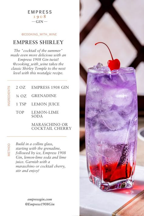 Empress Gin, Empress 1908 Gin, Purple Drink, Pretty Alcoholic Drinks, Cocktail Drinks Alcoholic, Gin Recipes, Gin Drinks, Cocktails To Try, Drink Drank Drunk