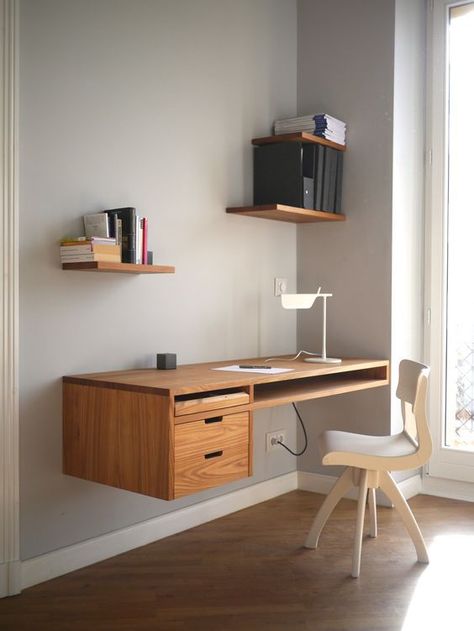 Computer Table Design, Wooden Study Table, Bad Room, Study Table Designs, Modern Study, Study Room Design, Washroom Design, Floating Desk, Study Room Decor