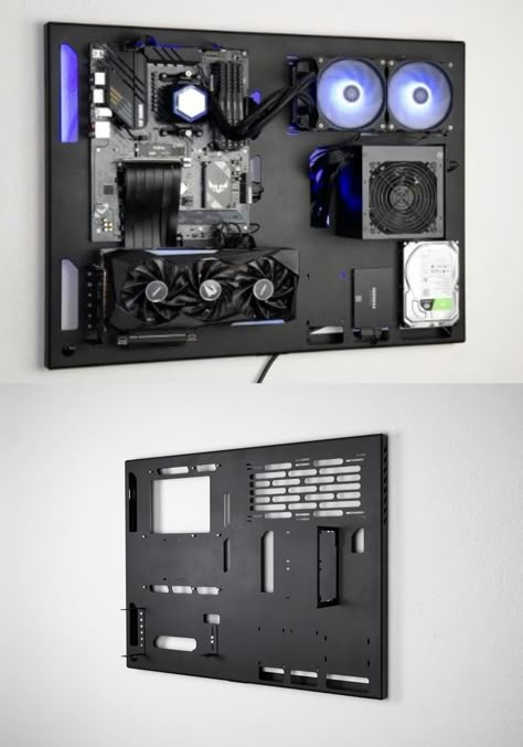 ABK Design Wall-Mount PC Case Cpu Design Pc Cases, Wall Mounted Pc Build, Open Air Pc Case, Wall Pc Build, Gaming Pc Case Design, Pc Design Ideas, Pc Assembling, Pc Case Diy, Computer Case Design