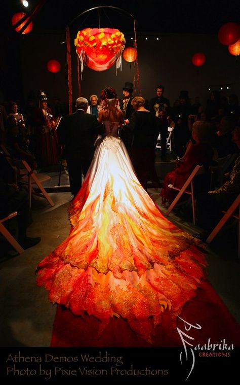 Masquerade Inspiration: Beautiful Fire-Inspired Wedding Gown Train | Shared by LION..so cool looking!! Gaun Abad Pertengahan, Firefighter Wedding, Fantasy Dresses, Fantasy Gowns, A Wedding Dress, Beauty Dress, Fantasy Dress, Halloween Wedding, Colorado Wedding