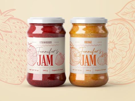 Jam Packaging Design: Strawberry and Orange by Hoot Design Studio Jam Packaging Ideas, Fruit Label Design, Strawberry Packaging Design, Sugar Packaging Design, Jam Packaging Design Creative, Fruit Jam Packaging Design, Jam Packaging Design, Strawberry Jam Packaging, Strawberry Jam Label Design