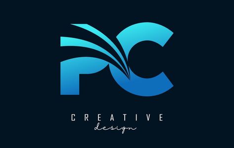 Creative blue letters PC p c logo with leading lines and road concept design. Letters with geometric design. Pc Logo Design Letter, Pc Logo Design, Pc Logo, Leading Lines, Blue Letters, Car Sticker Design, Food C, Design Letters, Letter Logo Design