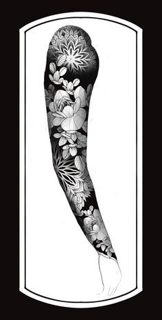 Full Arm Tattoos For Women Black, Mandala Full Sleeve Tattoo, Black Work Tattoo Sleeve, Floral Mandala Tattoo Design, Blackwork Floral Tattoo, Geometric Floral Tattoo, Dotwork Pattern, Tattoo Designs Watercolor, Colorful Tattoo Designs