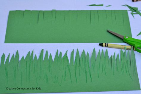 Grass Template, Simple Crown, Grass Drawing, Preschool Bulletin, Construction Paper Crafts, Green Construction, Garden Picnic, Scissor Skills, Poster Drawing